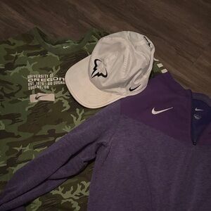 Nike Green Camo Shirt, White Cap, and Purple Jacket Set 3-NIKE ÍTEMS